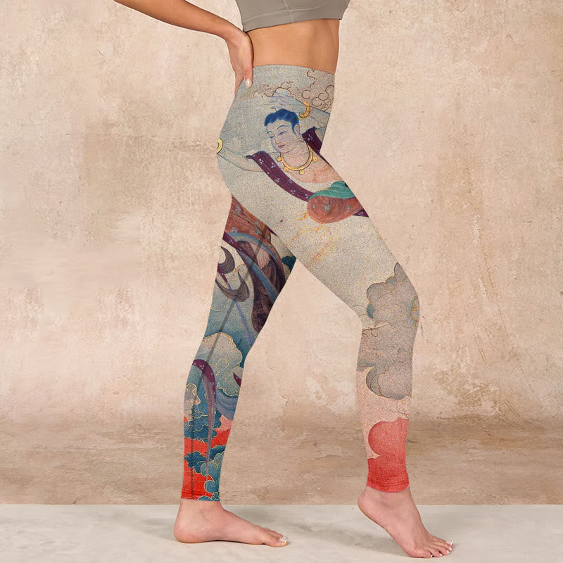 Nimara Ritual Dunhuang Flying Apsaras Auspicious Clouds Print Fitness Leggings Women's Yoga Pants