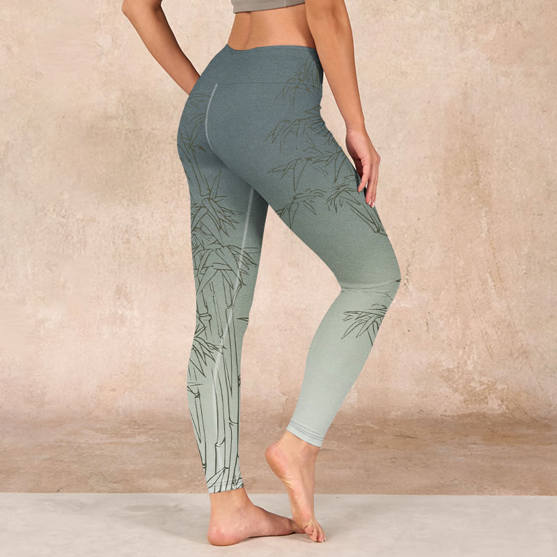 Nimara Ritual Bamboo Leaves Sketch Print Sports Leggings Women's Yoga Pants