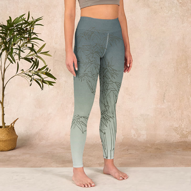 Nimara Ritual Bamboo Leaves Sketch Print Sports Leggings Women's Yoga Pants