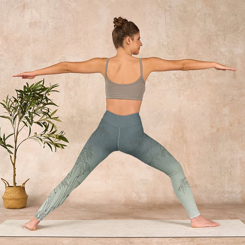 Nimara Ritual Bamboo Leaves Sketch Print Sports Leggings Women's Yoga Pants