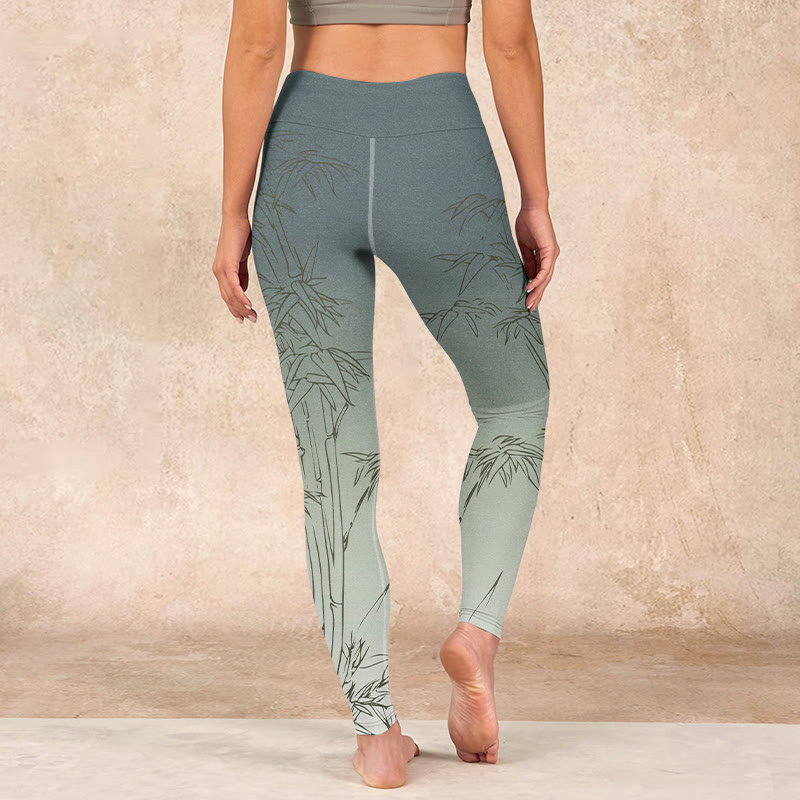 Nimara Ritual Bamboo Leaves Sketch Print Sports Leggings Women's Yoga Pants