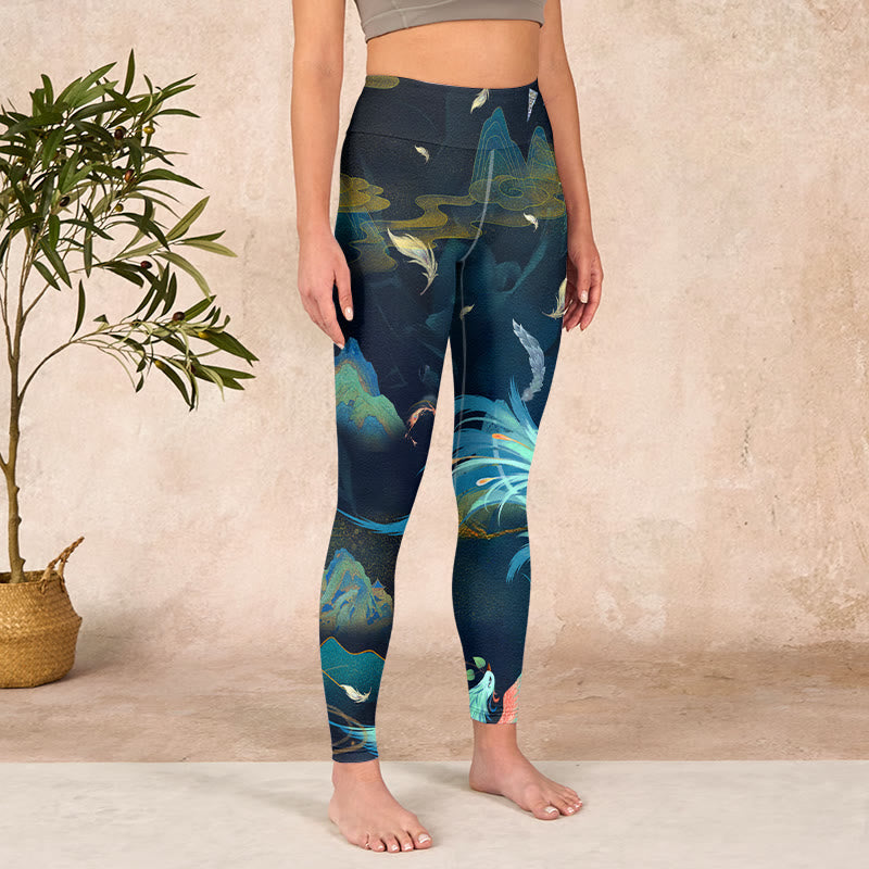 Nimara Ritual Mountains Phoenix Feather Exercise Leggings Women's Yoga Pants