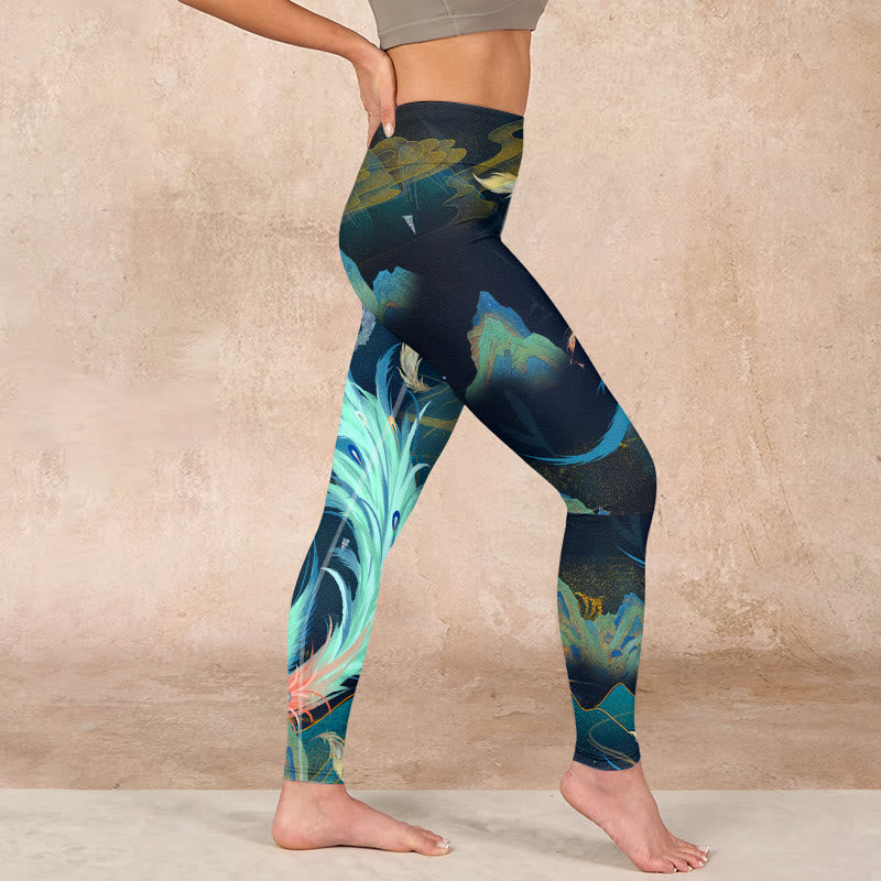 Nimara Ritual Mountains Phoenix Feather Exercise Leggings Women's Yoga Pants