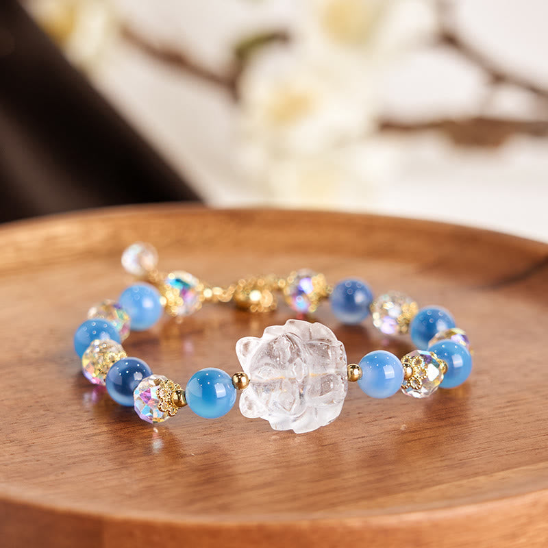 Nimara Ritual Natural Blue Candy Agate White Crystal Nine Tailed Fox Harmony Bracelet
