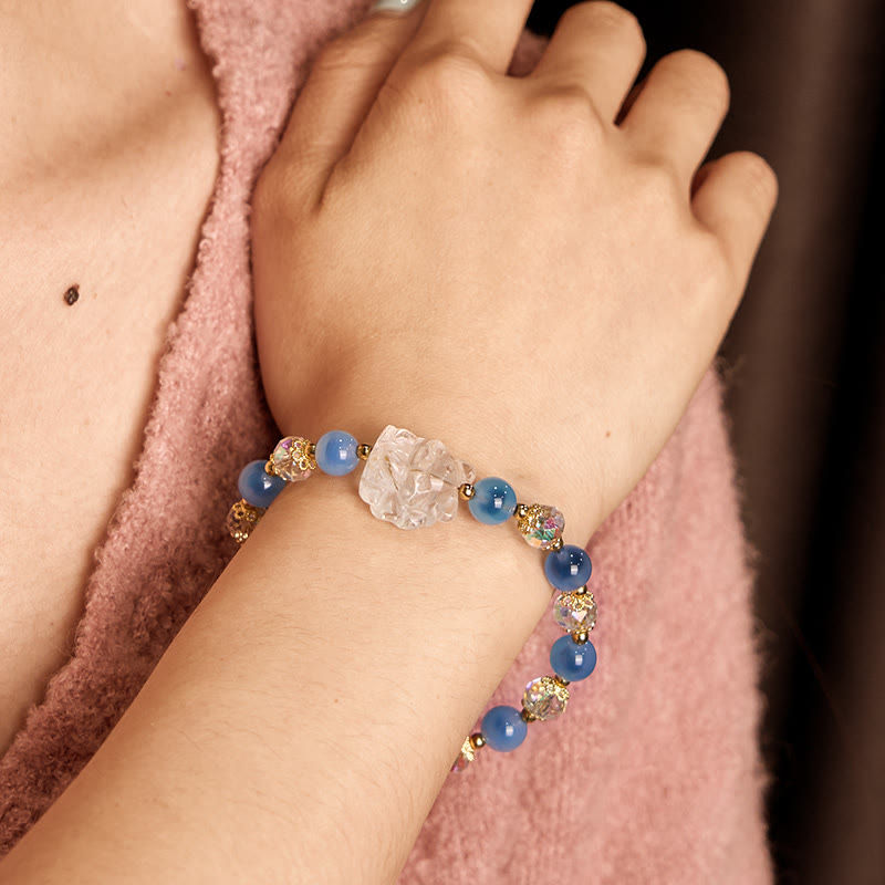 Nimara Ritual Natural Blue Candy Agate White Crystal Nine Tailed Fox Harmony Bracelet