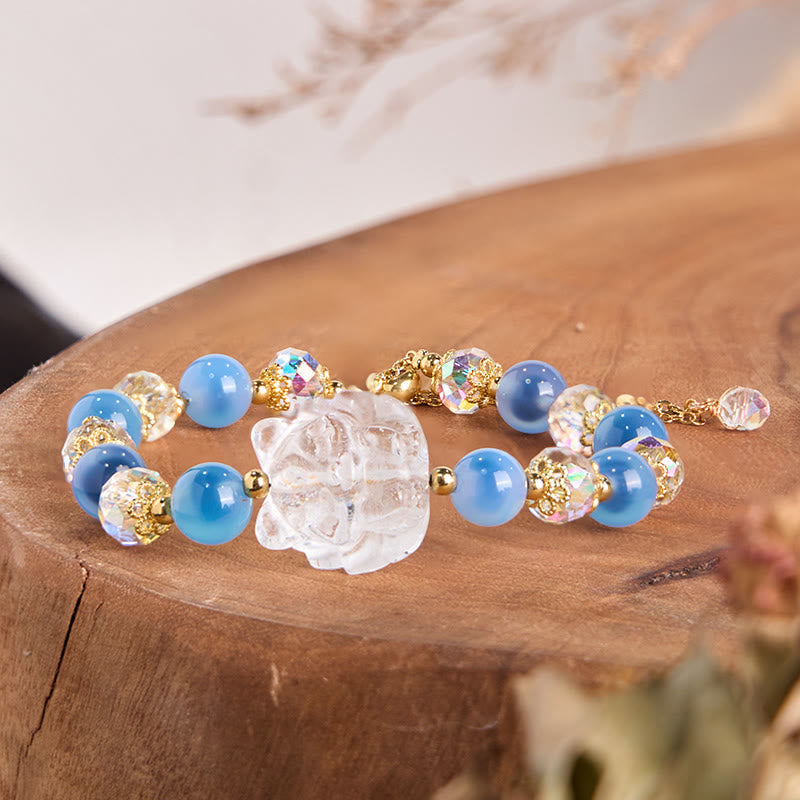 Nimara Ritual Natural Blue Candy Agate White Crystal Nine Tailed Fox Harmony Bracelet