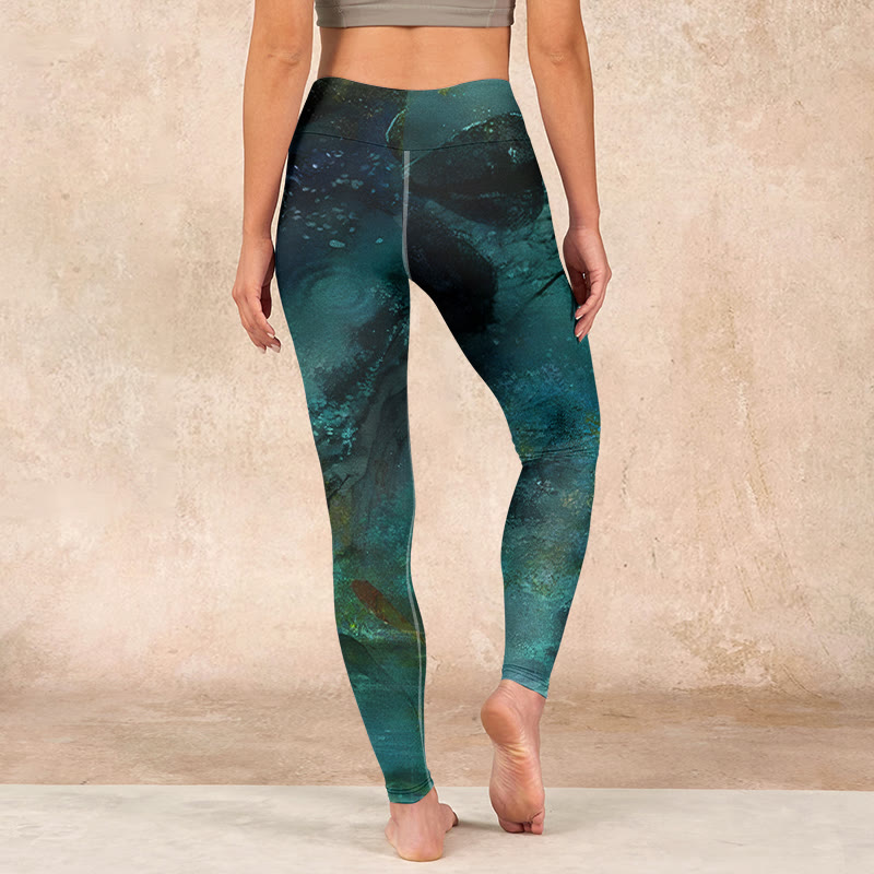 Nimara Ritual Pond Koi Fish Rocks Print Sports Leggings Women's Yoga Pants