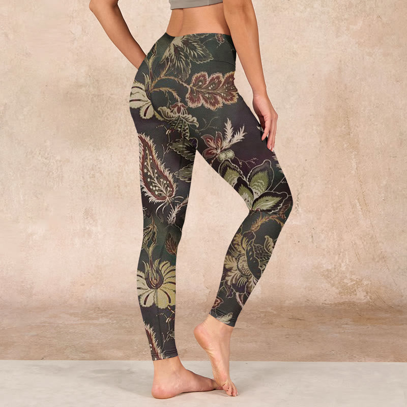 Nimara Ritual Olive Florals Print Sports Fitness Leggings Women's Yoga Pants