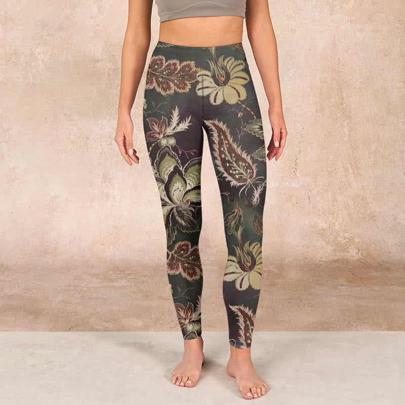 Nimara Ritual Olive Florals Print Sports Fitness Leggings Women's Yoga Pants