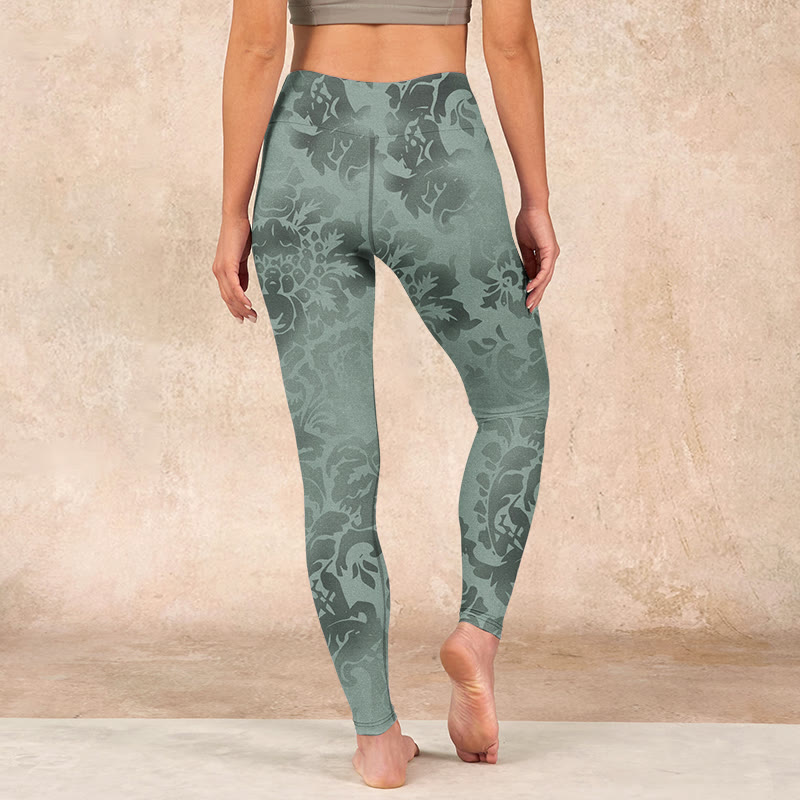 Nimara Ritual Casual Flower Leaves Print Gym Fitness Leggings Women's Yoga Pants