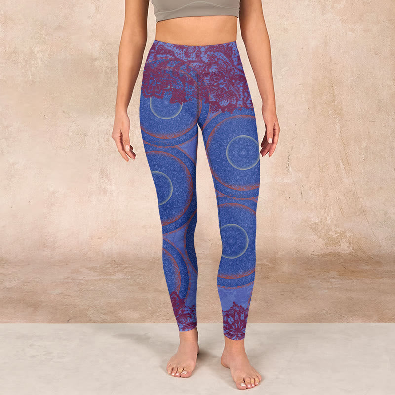 Nimara Ritual Purple Compass Mandala Flower Print Gym Fitness Leggings Women's Yoga Pants