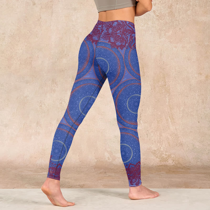 Nimara Ritual Purple Compass Mandala Flower Print Gym Fitness Leggings Women's Yoga Pants