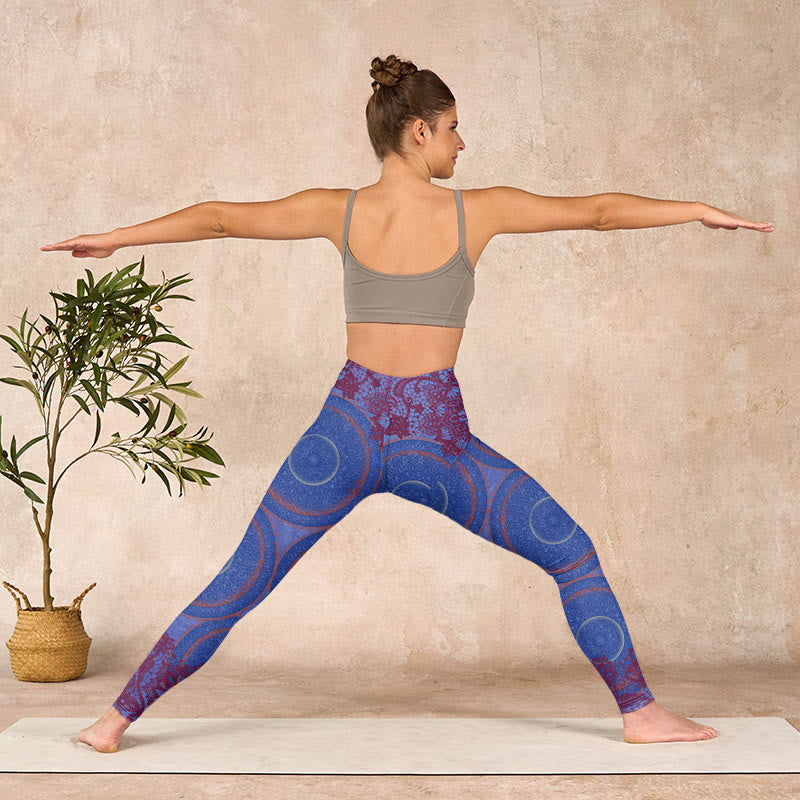 Nimara Ritual Purple Compass Mandala Flower Print Gym Fitness Leggings Women's Yoga Pants