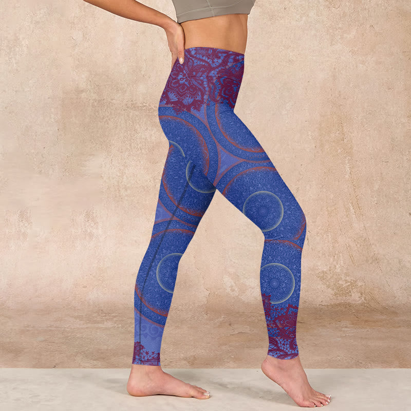 Nimara Ritual Purple Compass Mandala Flower Print Gym Fitness Leggings Women's Yoga Pants