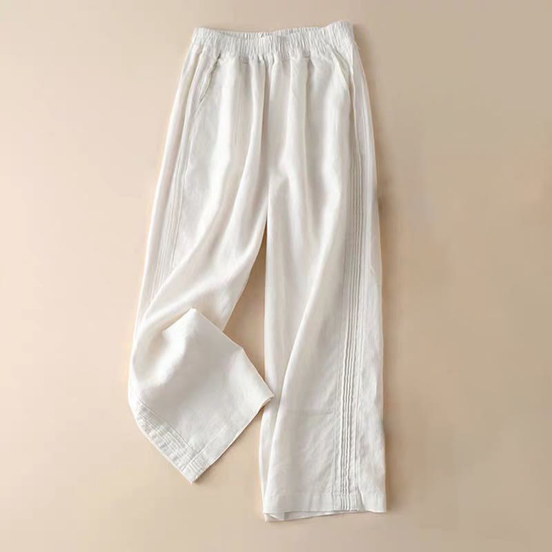 Nimara Ritual Casual Plain Color Side Pleats Rayon Women's Wide Leg Pants With Pockets