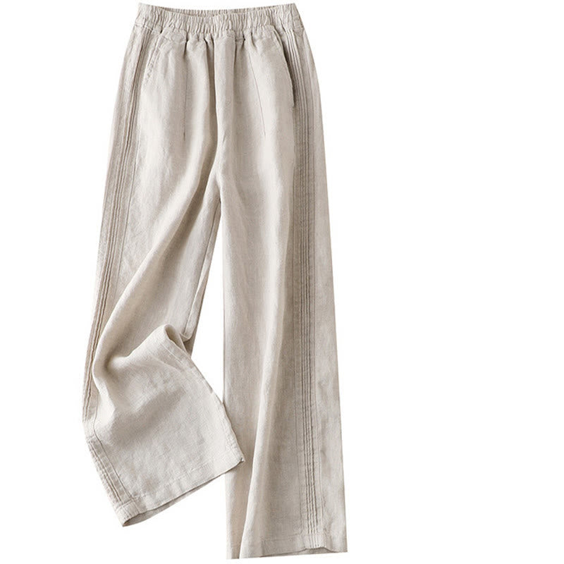 Nimara Ritual Casual Plain Color Side Pleats Rayon Women's Wide Leg Pants With Pockets