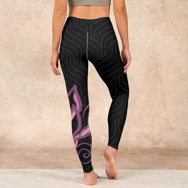 Nimara Ritual Black Pink Lotus Flower Print Gym Leggings Women's Yoga Pants