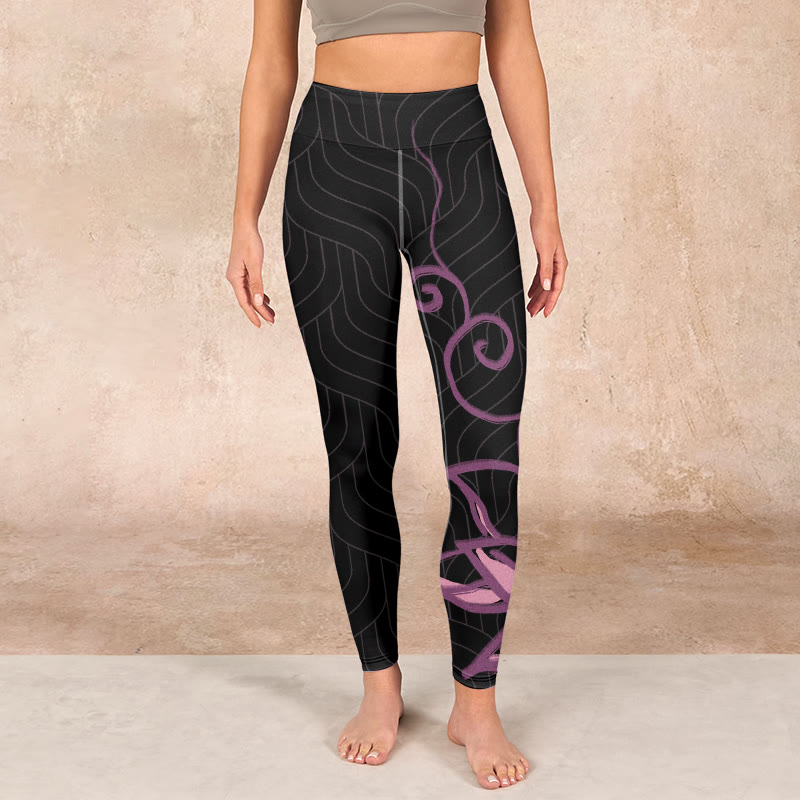 Nimara Ritual Black Pink Lotus Flower Print Gym Leggings Women's Yoga Pants