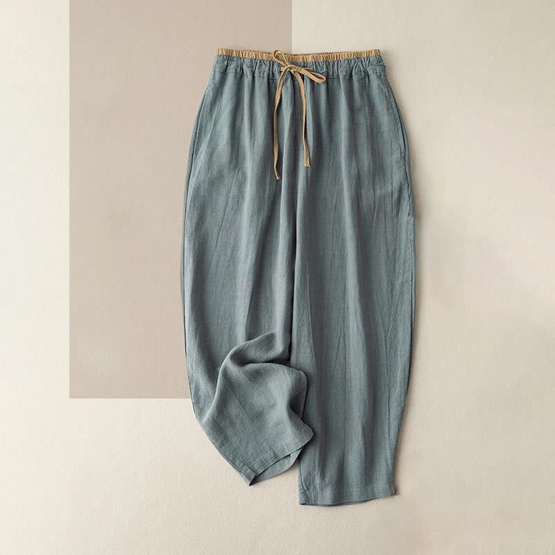 Nimara Ritual Casual Solid Color Cotton Linen Drawstring Women's Pants With Pockets