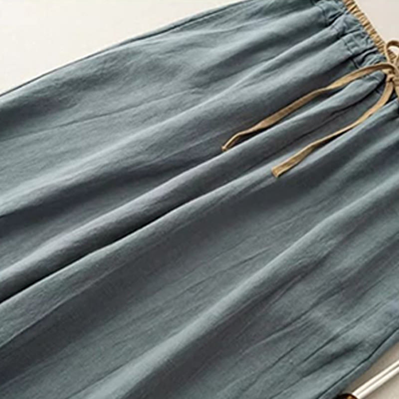 Nimara Ritual Casual Solid Color Cotton Linen Drawstring Women's Pants With Pockets