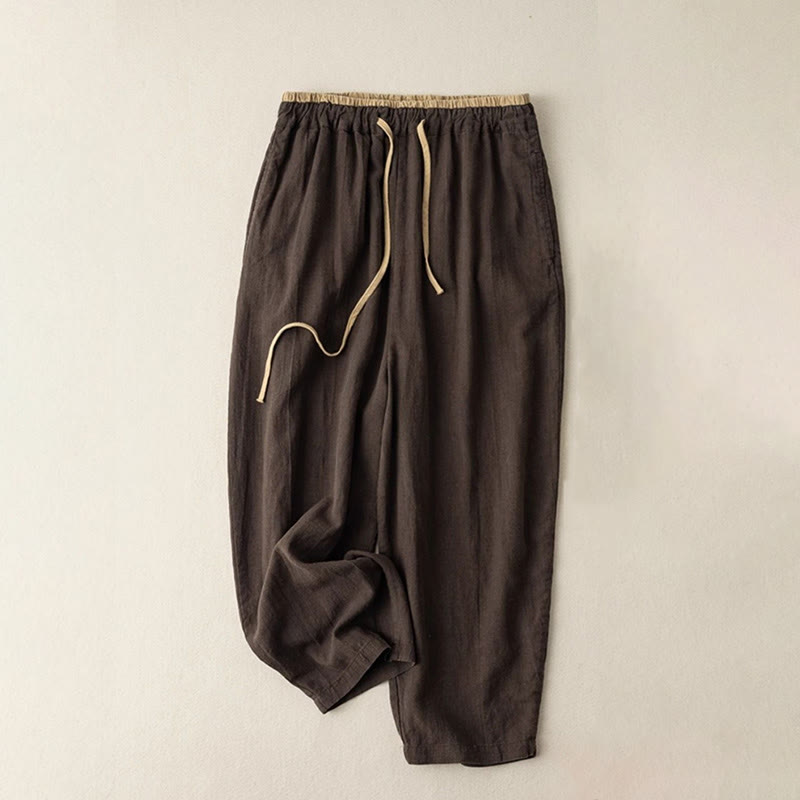 Nimara Ritual Casual Solid Color Cotton Linen Drawstring Women's Pants With Pockets