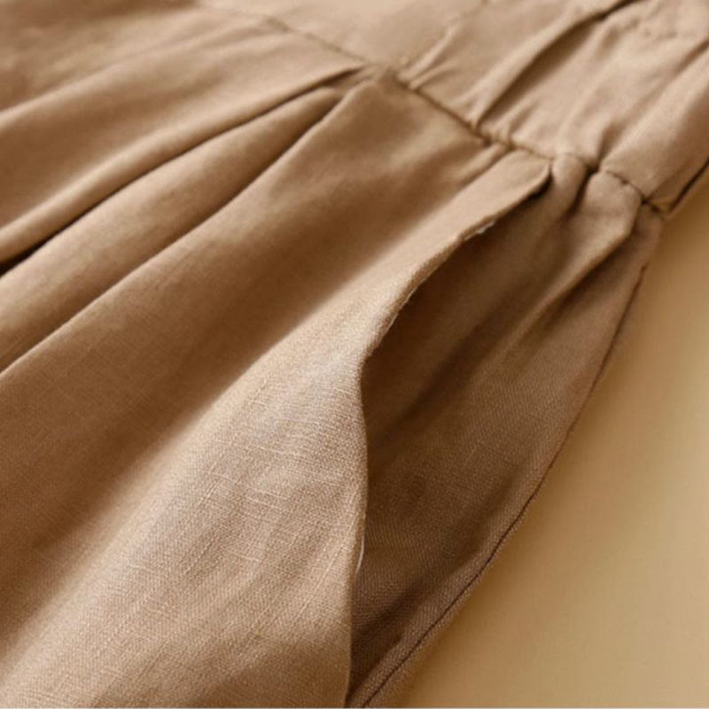 Nimara Ritual Plain Color Pleated Zipper Button Cotton Linen Women's Shorts With Pockets
