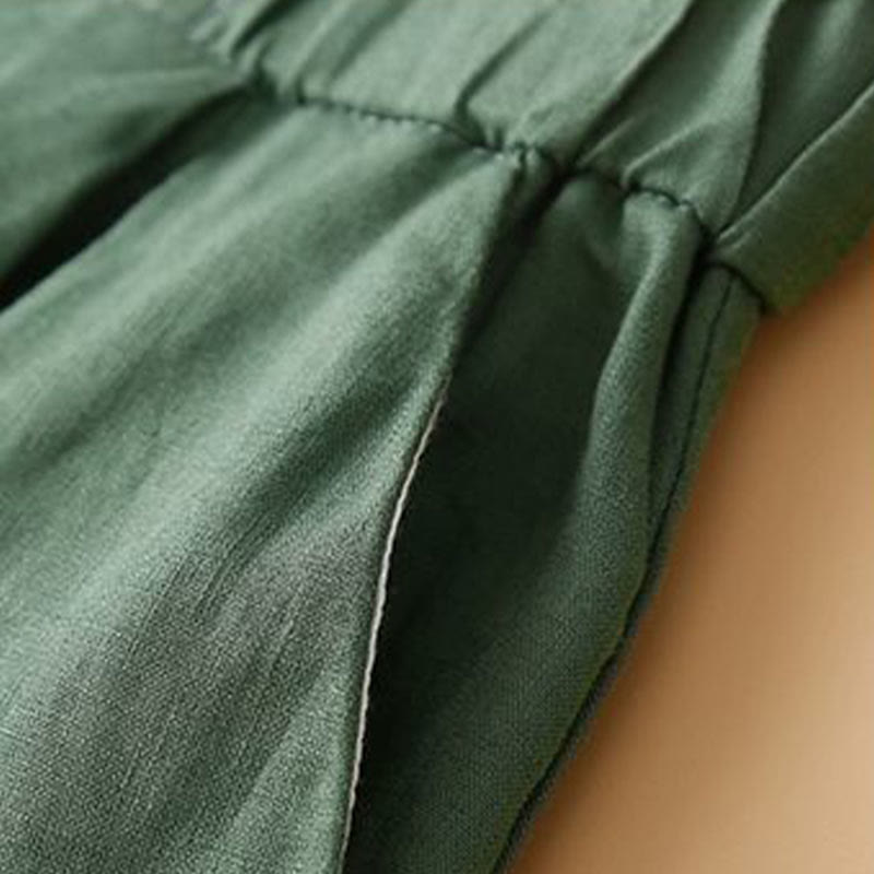 Nimara Ritual Plain Color Pleated Zipper Button Cotton Linen Women's Shorts With Pockets