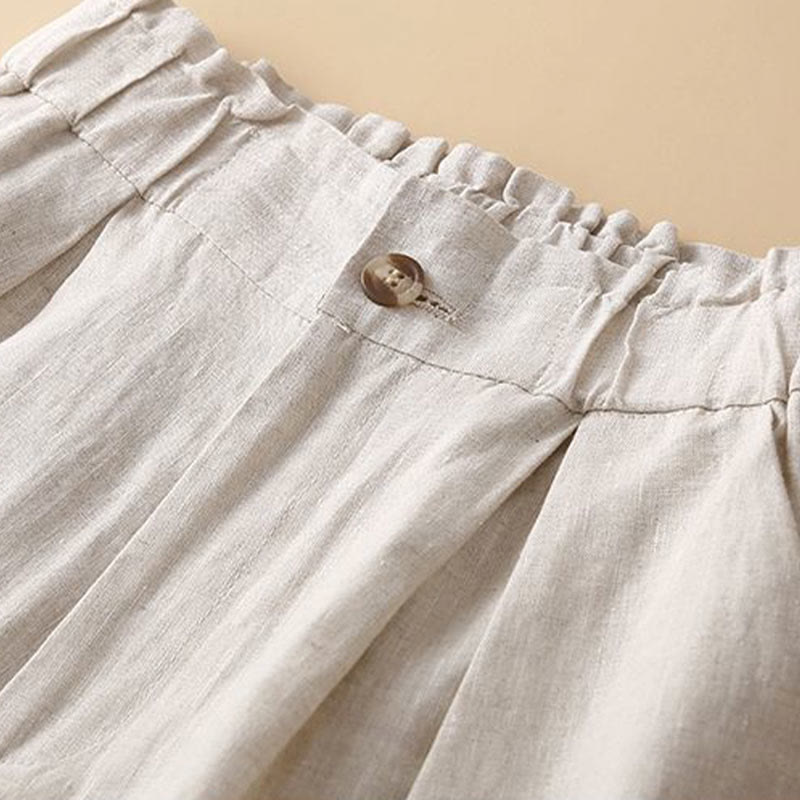 Nimara Ritual Plain Color Pleated Zipper Button Cotton Linen Women's Shorts With Pockets