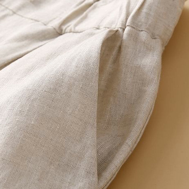 Nimara Ritual Plain Color Pleated Zipper Button Cotton Linen Women's Shorts With Pockets