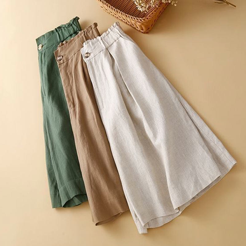 Nimara Ritual Plain Color Pleated Zipper Button Cotton Linen Women's Shorts With Pockets