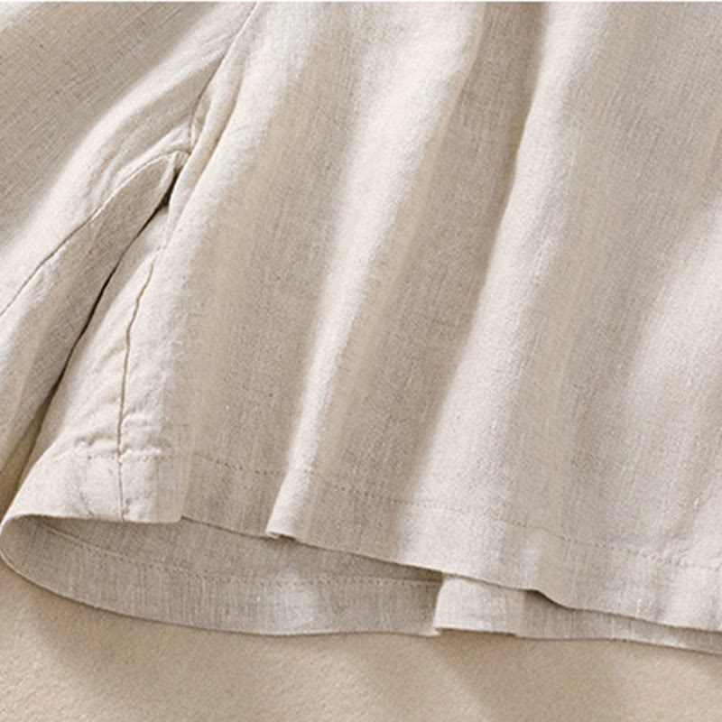 Nimara Ritual Solid Color Contrast Color Waist Lace-up Cotton Linen Women's Shorts With Pockets
