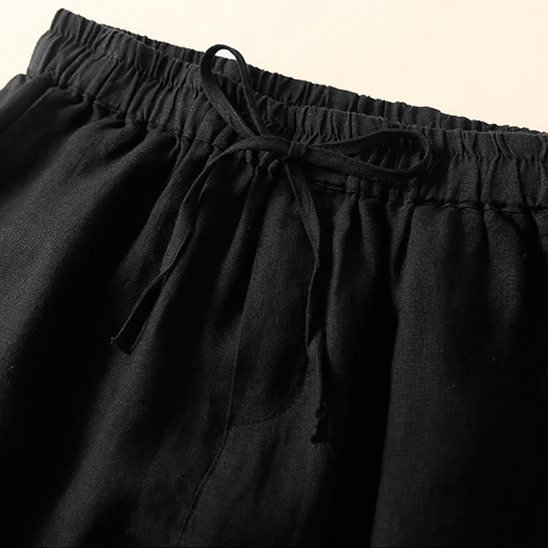 Nimara Ritual Plain Color Bottom Hollow Lace Design Lace-up Cotton Women's Shorts With Pockets