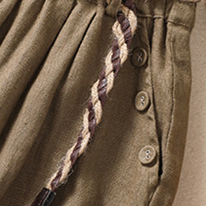 Nimara Ritual Casual Solid Color Turn Up Cuff Belt Cotton Linen Women's Shorts With Pockets