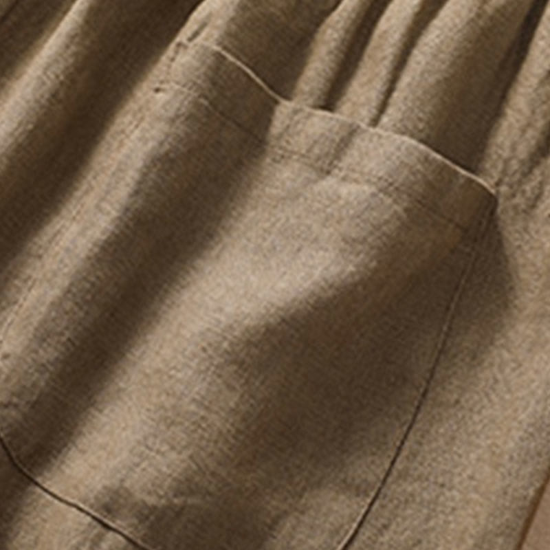 Nimara Ritual Casual Solid Color Turn Up Cuff Belt Cotton Linen Women's Shorts With Pockets