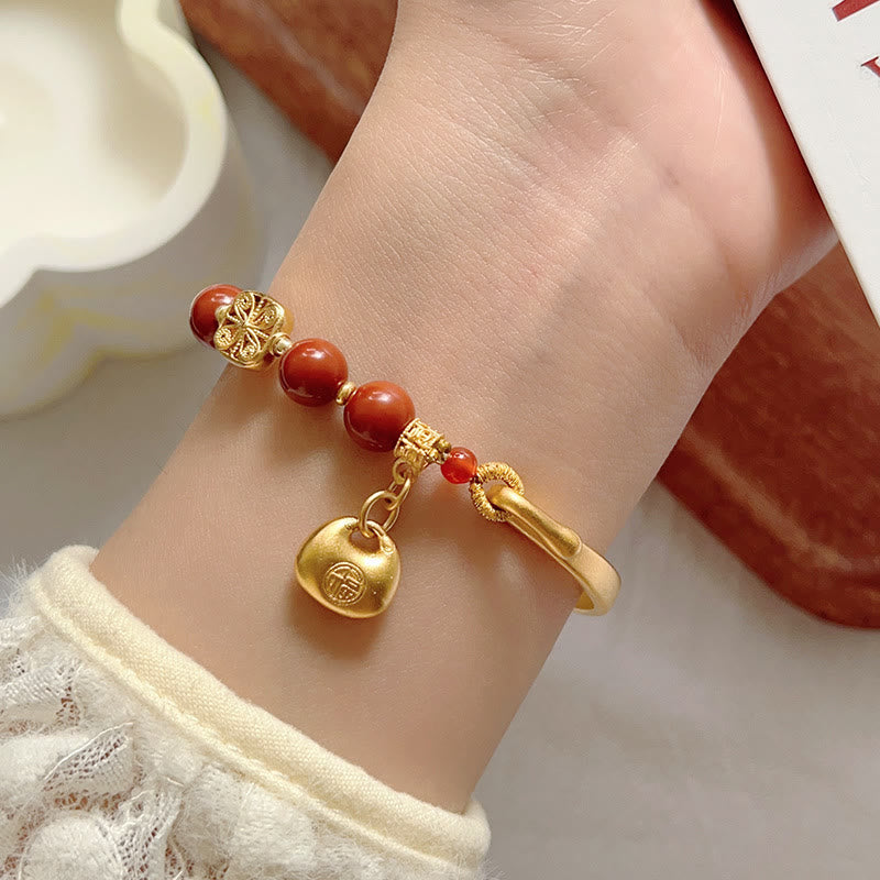 Nimara Ritual South Red Agate Fu Character Ingot Half Bracelet