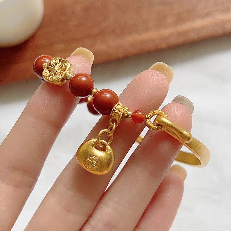 Nimara Ritual South Red Agate Fu Character Ingot Half Bracelet