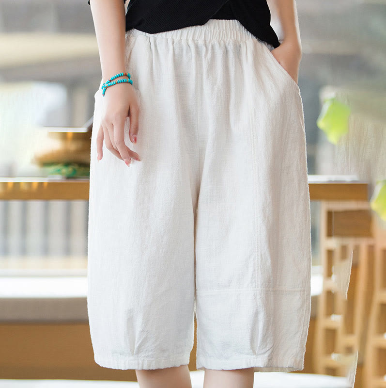 Nimara Ritual Casual Plain Color Cotton Ramie Women's Shorts With Pockets