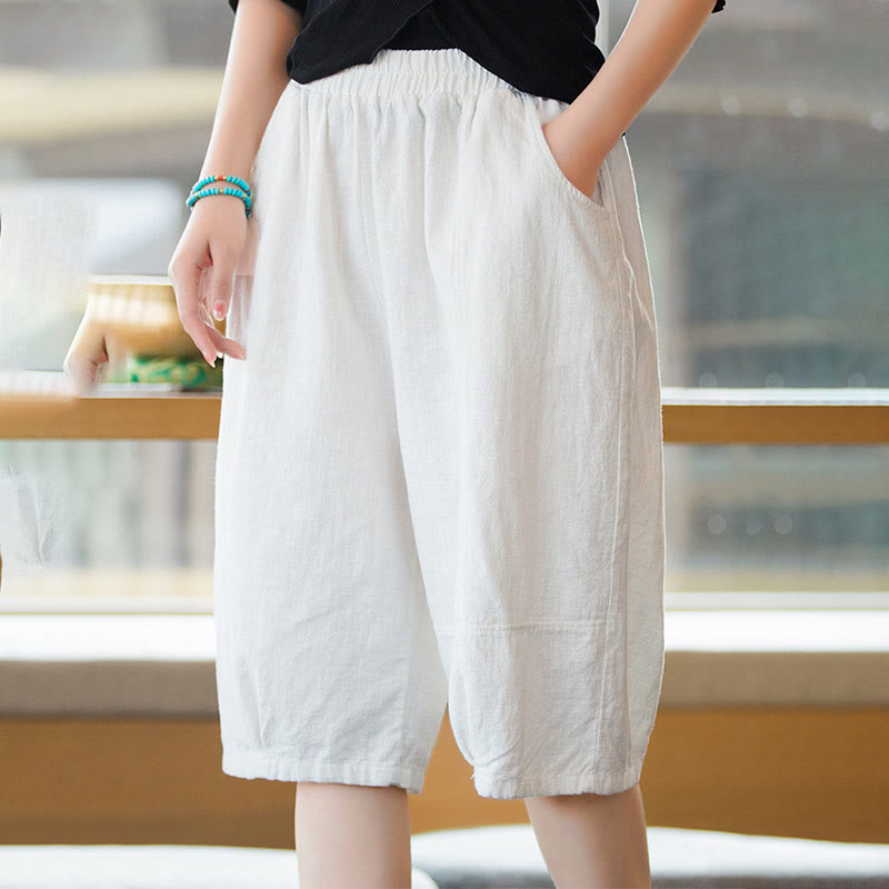 Nimara Ritual Casual Plain Color Cotton Ramie Women's Shorts With Pockets