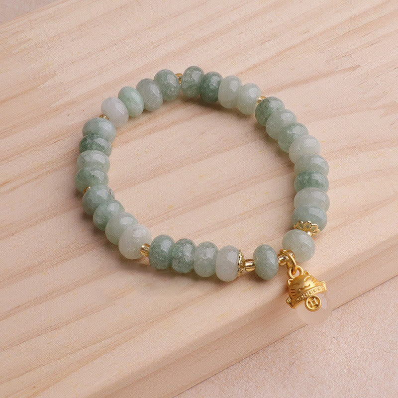 Nimara Ritual Strawberry Quartz Cyan Jade Lucky Cat Beads Healing Bracelet