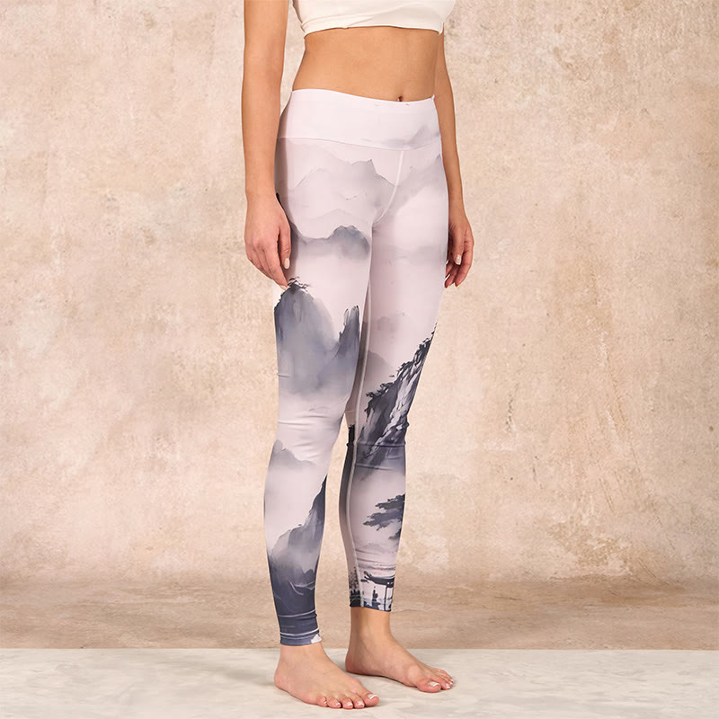 Nimara Ritual Splash-ink Landscape Painting Print Fitness Leggings Women's Yoga Pants