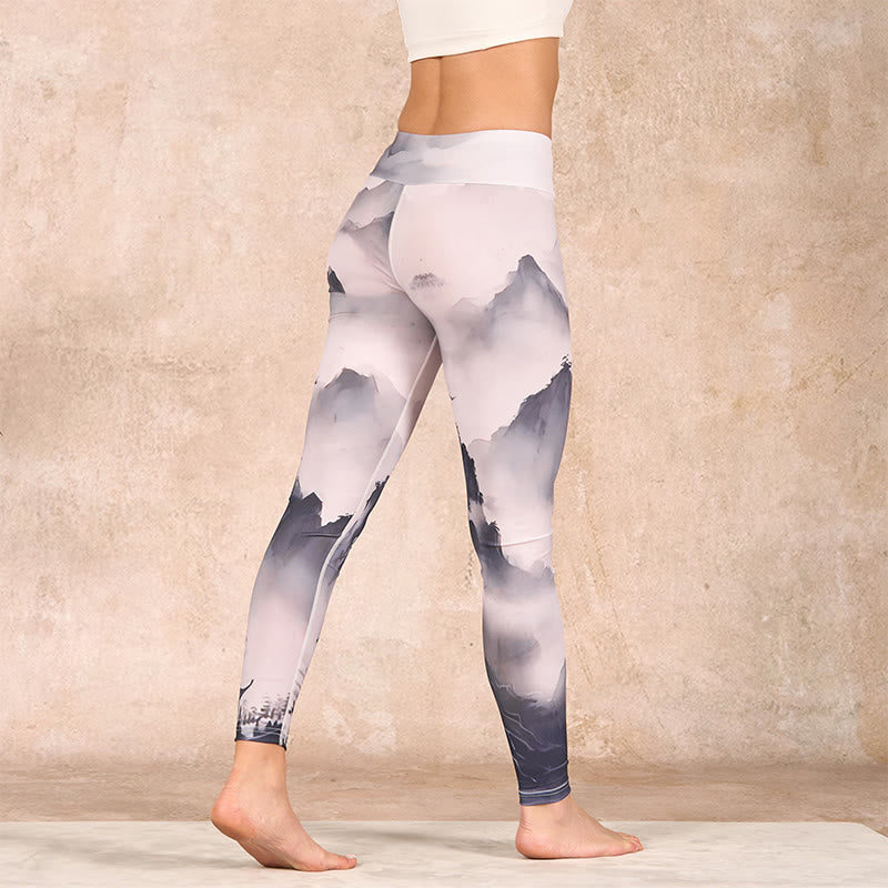 Nimara Ritual Splash-ink Landscape Painting Print Fitness Leggings Women's Yoga Pants
