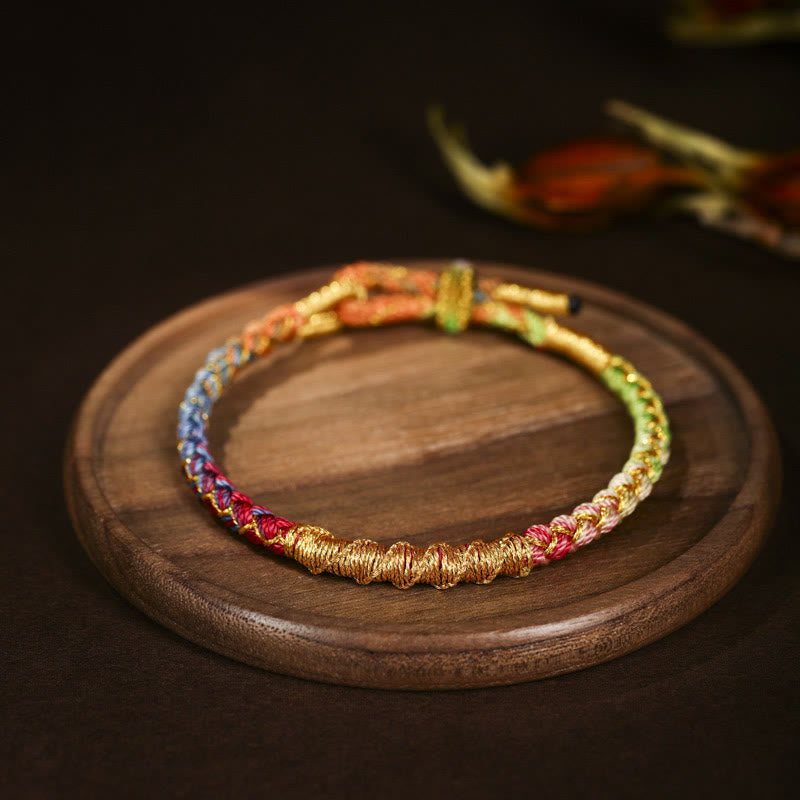 Nimara Ritual Tibetan Colorful Gold Thread Dragon Scale Knot Protection Braided Bracelet
