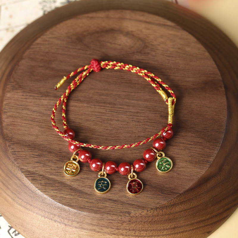 Nimara Ritual Cinnabar Peace And Joy Red String Adjustable Blessing Braided Bracelet