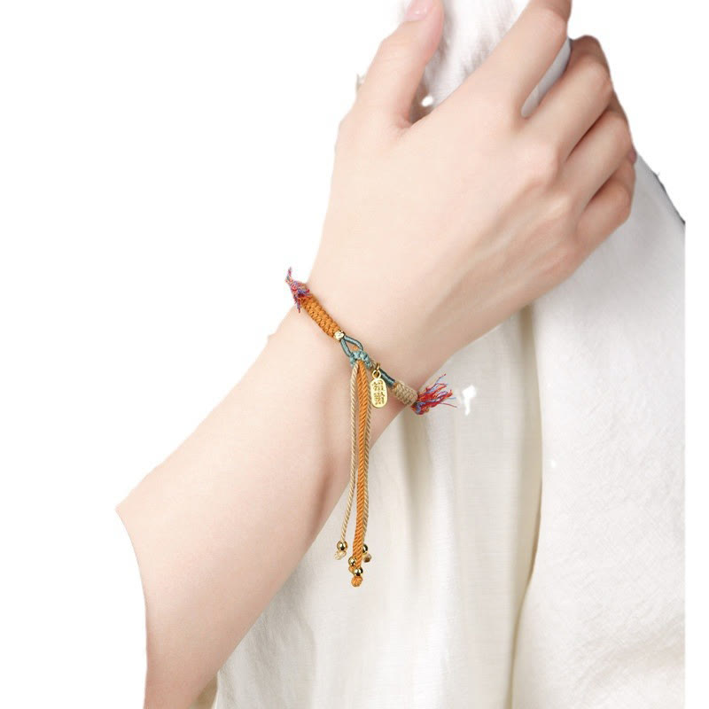 Nimara Ritual Tibetan Hand-woven Colored Rope Adjustable Tassels Nafu Luck Bracelet