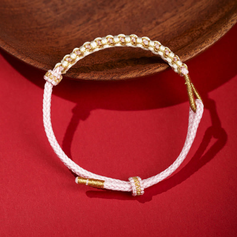 Nimara Ritual Tibetan Gold Thread Colorful Peach Blossom Knot Connection Braided Bracelet