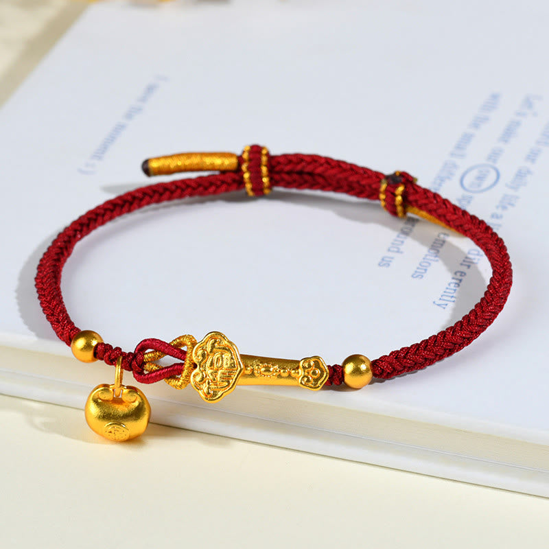 Nimara Ritual Red String Fu Character Ingot Ruyi Stick Luck Braided Bracelet