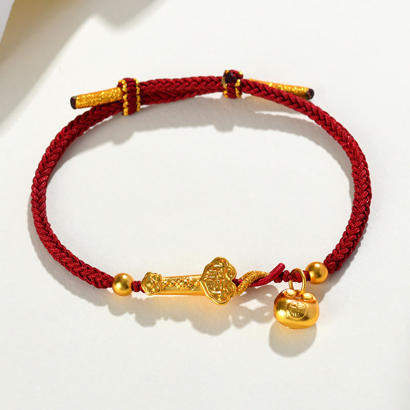 Nimara Ritual Red String Fu Character Ingot Ruyi Stick Luck Braided Bracelet