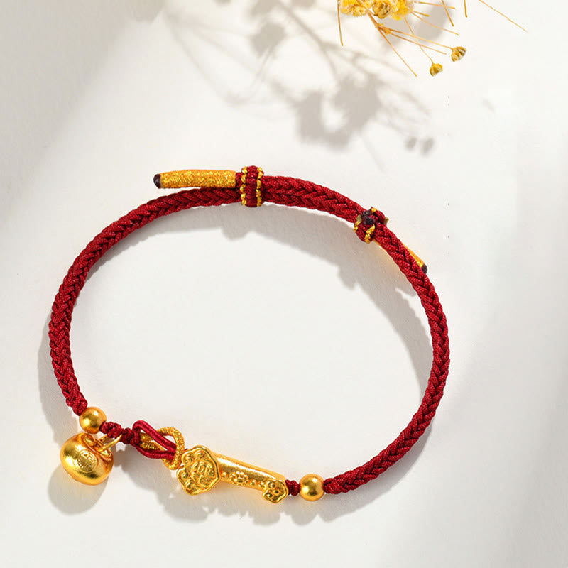 Nimara Ritual Red String Fu Character Ingot Ruyi Stick Luck Braided Bracelet