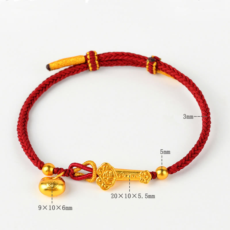Nimara Ritual Red String Fu Character Ingot Ruyi Stick Luck Braided Bracelet