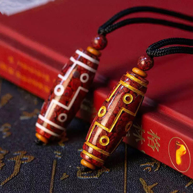 Nimara Ritual Cinnabar Nine-eye Dzi Bead Blessing Necklace Pendant